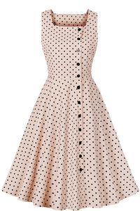 Apricot Sleeveless Dot A-line Vintage Dress
