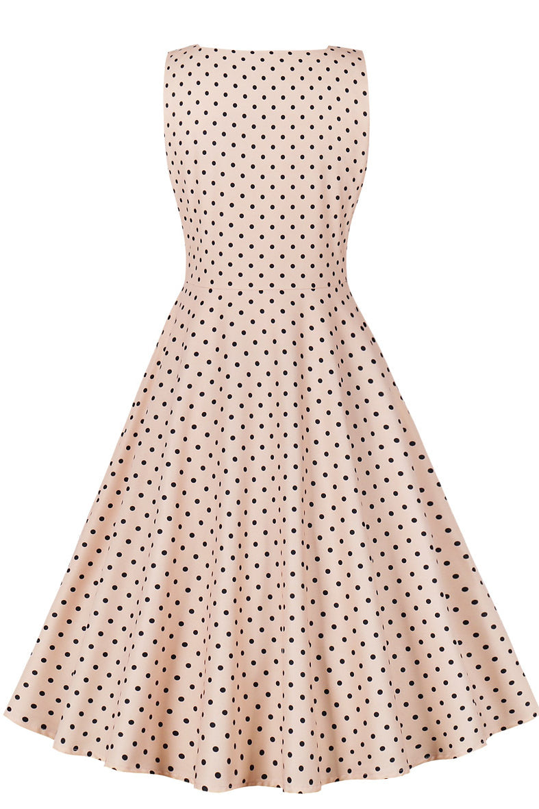 Apricot Sleeveless Dot A-line Vintage Dress