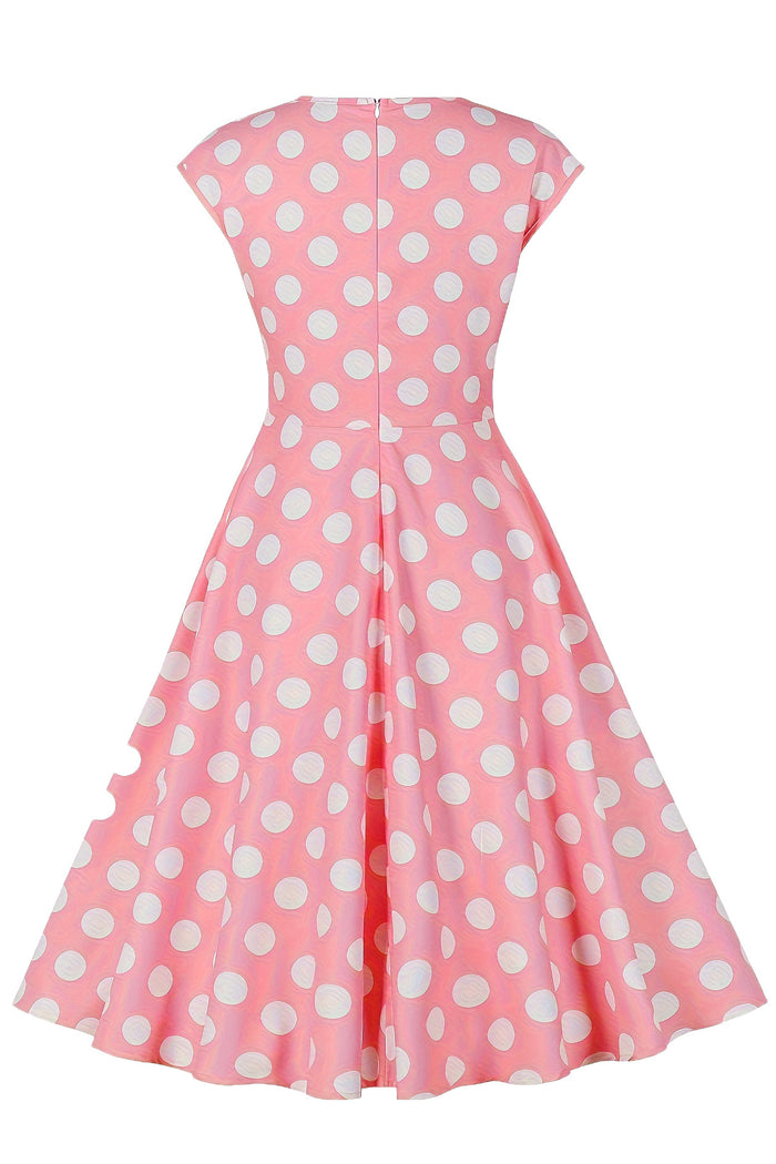 Pink Sleeveless Dot A-line Vintage Dress