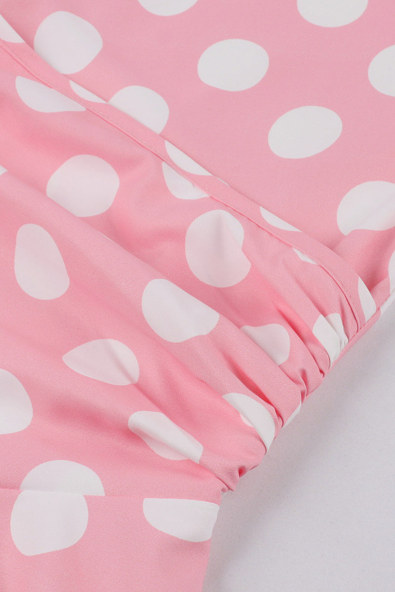 Pink Sleeveless Dot A-line Vintage Dress