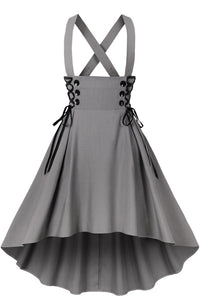 Grey Lace-Up Hi-Low Strappy Vintage Dress