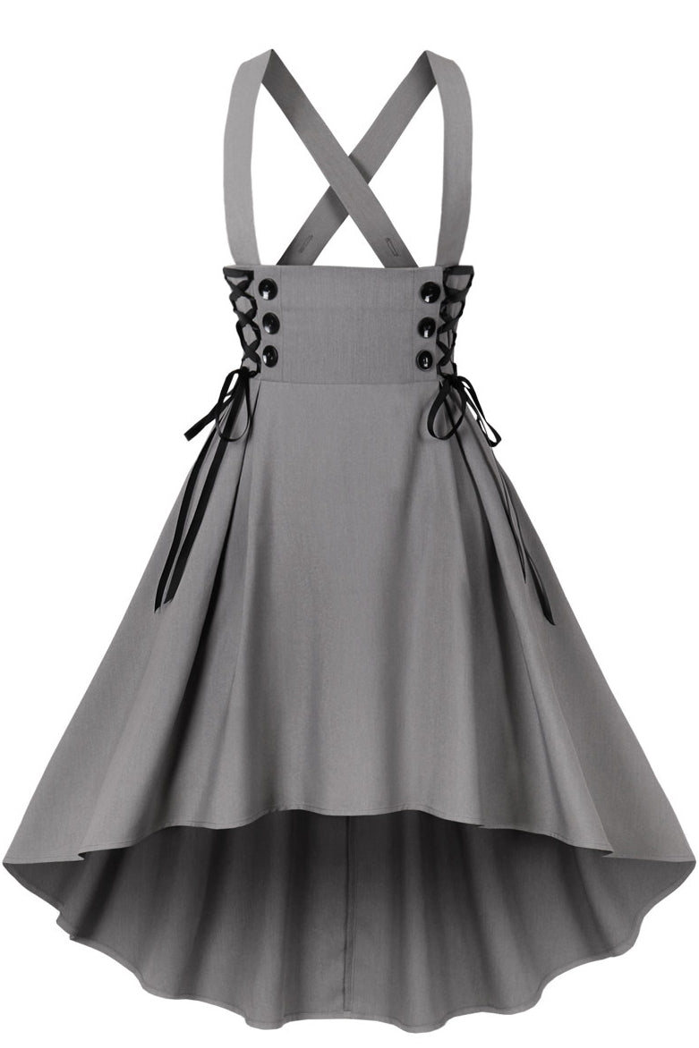 Grey Lace-Up Hi-Low Strappy Vintage Dress