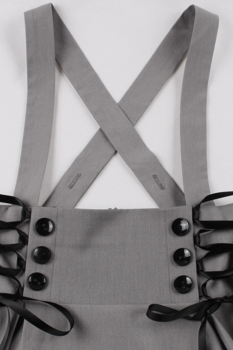 Grey Lace-Up Hi-Low Strappy Vintage Dress