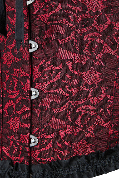 Red Ruffled Strapless Laced Lace-Up Bustier Corset Top