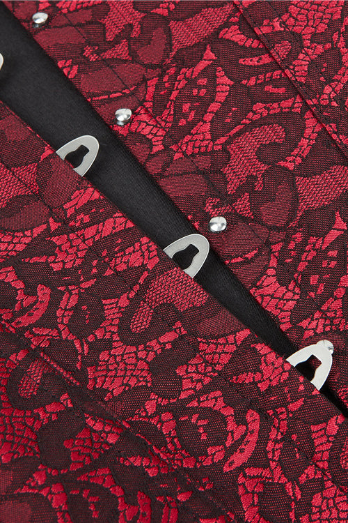 Red Ruffled Strapless Laced Lace-Up Bustier Corset Top