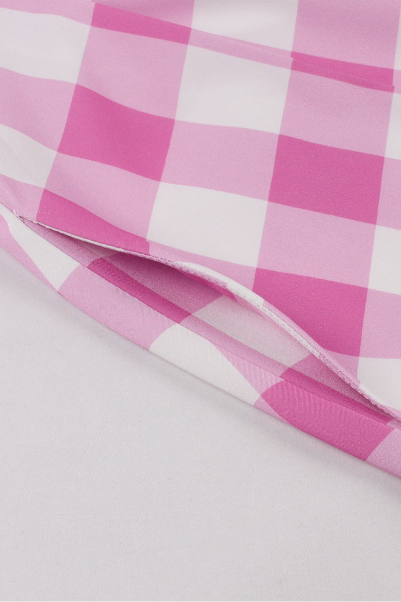 Pink Plaid Sleeveless Plaid A-line Vintage Dress