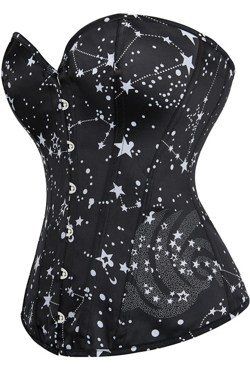 Black Strapless Lace-Up Stars Prints Bustier Corset Top