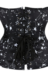 Black Strapless Lace-Up Stars Prints Bustier Corset Top