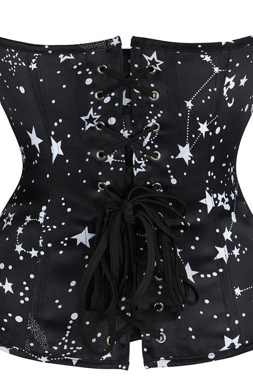 Black Strapless Lace-Up Stars Prints Bustier Corset Top