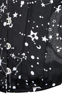 Black Strapless Lace-Up Stars Prints Bustier Corset Top