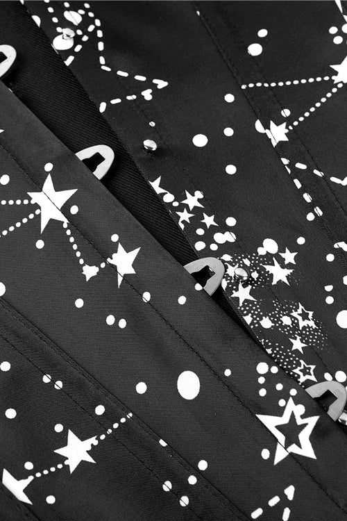 Black Strapless Lace-Up Stars Prints Bustier Corset Top