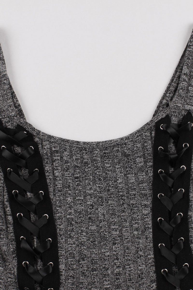 Grey A-line Knitted Slip Vintage Dress