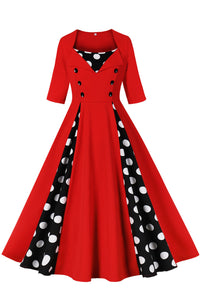 Red A-line Dotted Vintage Dress