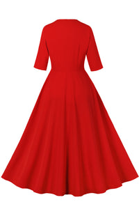 Red A-line Dotted Vintage Dress