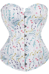 White Floral Prints Strapless Lace-Up Bustier Corset Top