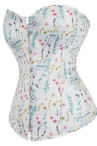 White Floral Prints Strapless Lace-Up Bustier Corset Top