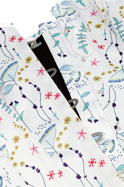 White Floral Prints Strapless Lace-Up Bustier Corset Top