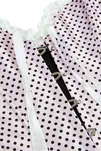 Pink Ruffled Strapless Lace-Up Dots Bustier Corset Top