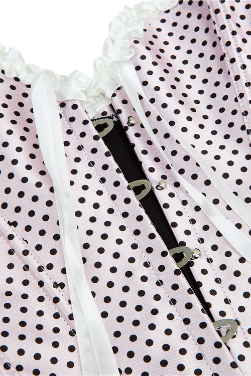 Pink Ruffled Strapless Lace-Up Dots Bustier Corset Top