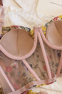 Dusty Pink Floral Appliques Illusion Lingerie