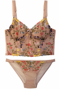 Dusty Pink Floral Appliques Illusion Lingerie