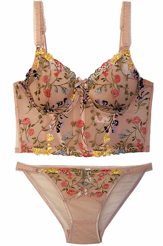 Dusty Pink Floral Appliques Illusion Lingerie