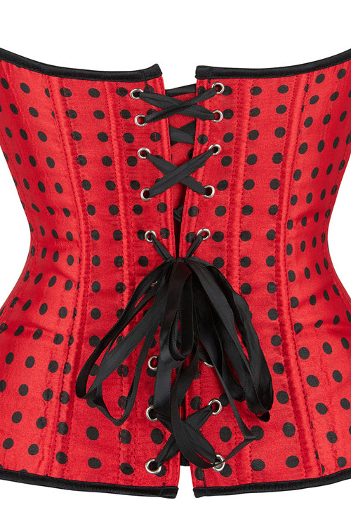 Red Strapless Dots Lace-Up Bustier Corset Top with Bow