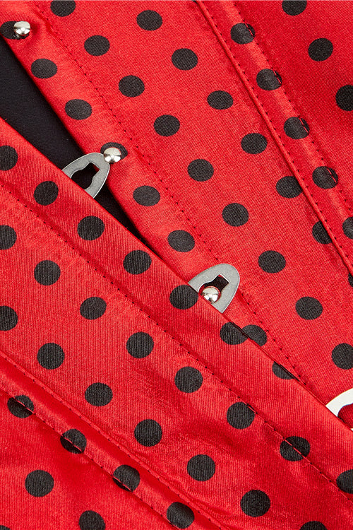 Red Strapless Dots Lace-Up Bustier Corset Top with Bow
