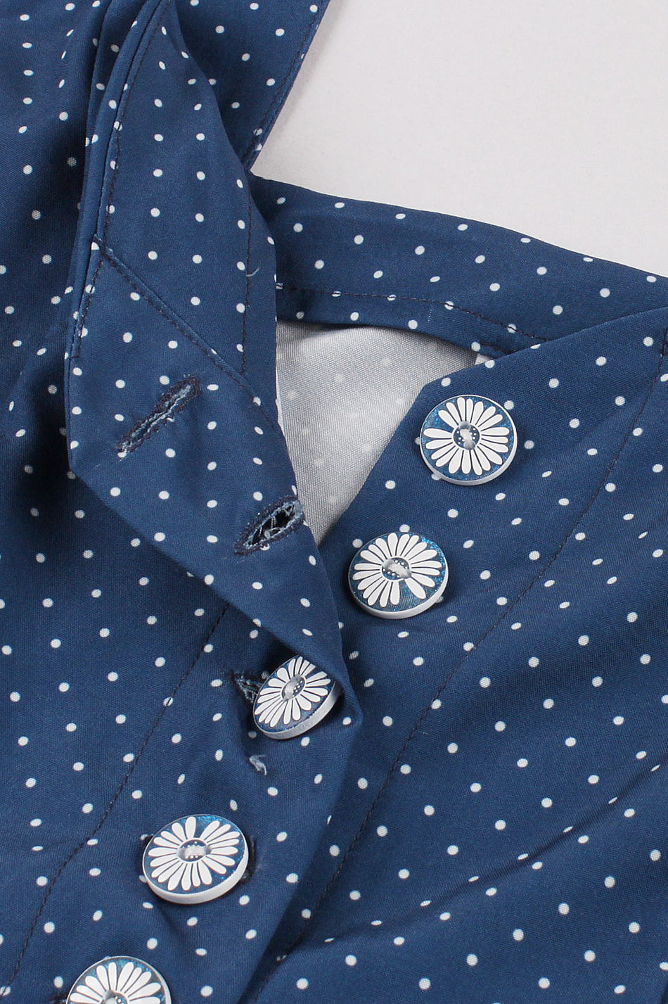 Blue Dot Buttons Slip Vintage Dress with Pockets