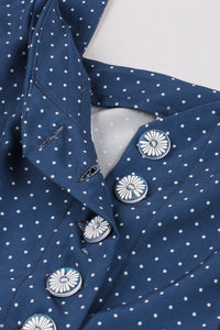 Blue Dot Buttons Slip Vintage Dress with Pockets