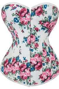 White Rose Prints Strapless Lace-Up Bustier Corset Top