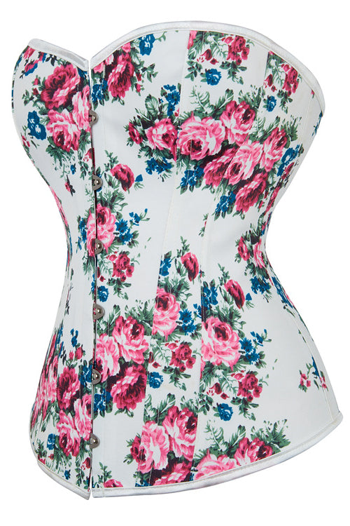 White Rose Prints Strapless Lace-Up Bustier Corset Top
