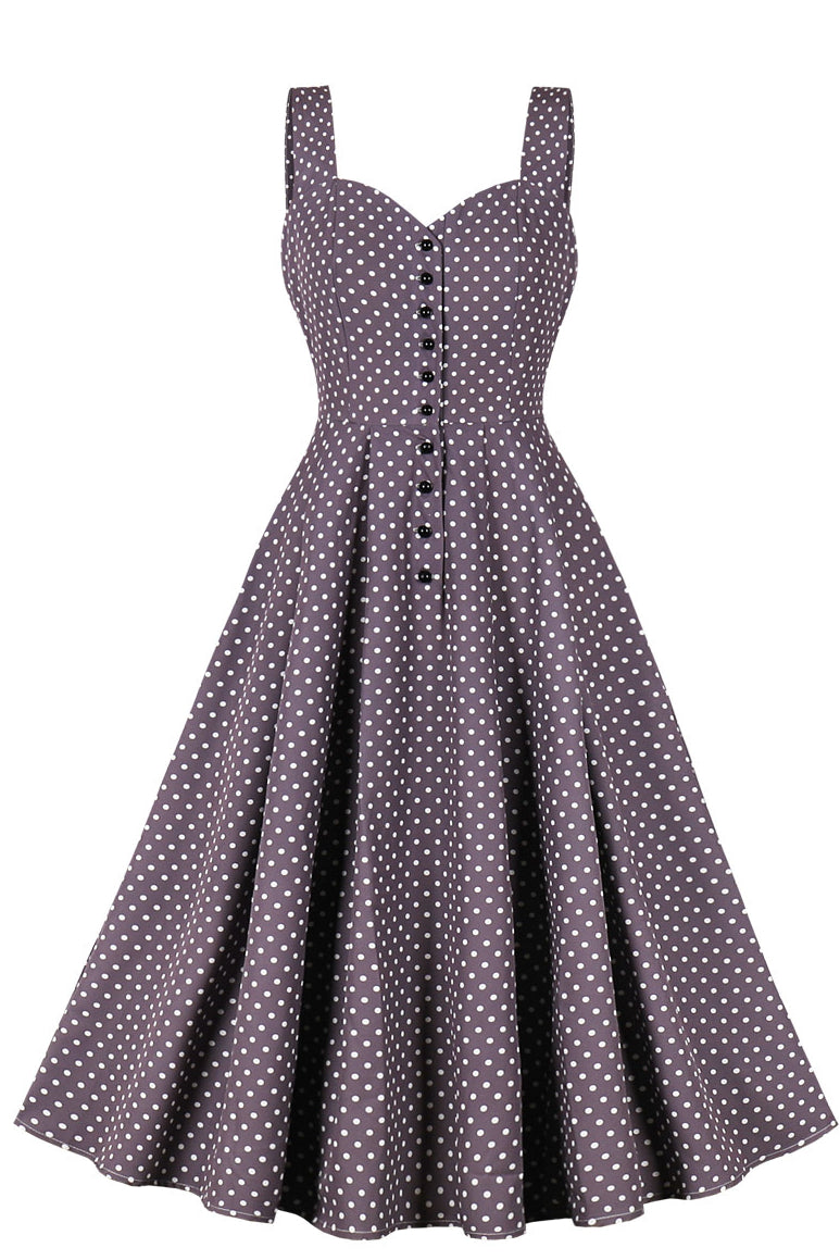 Dusty Purple Buttons Dots A-line Slip Vintage Dress