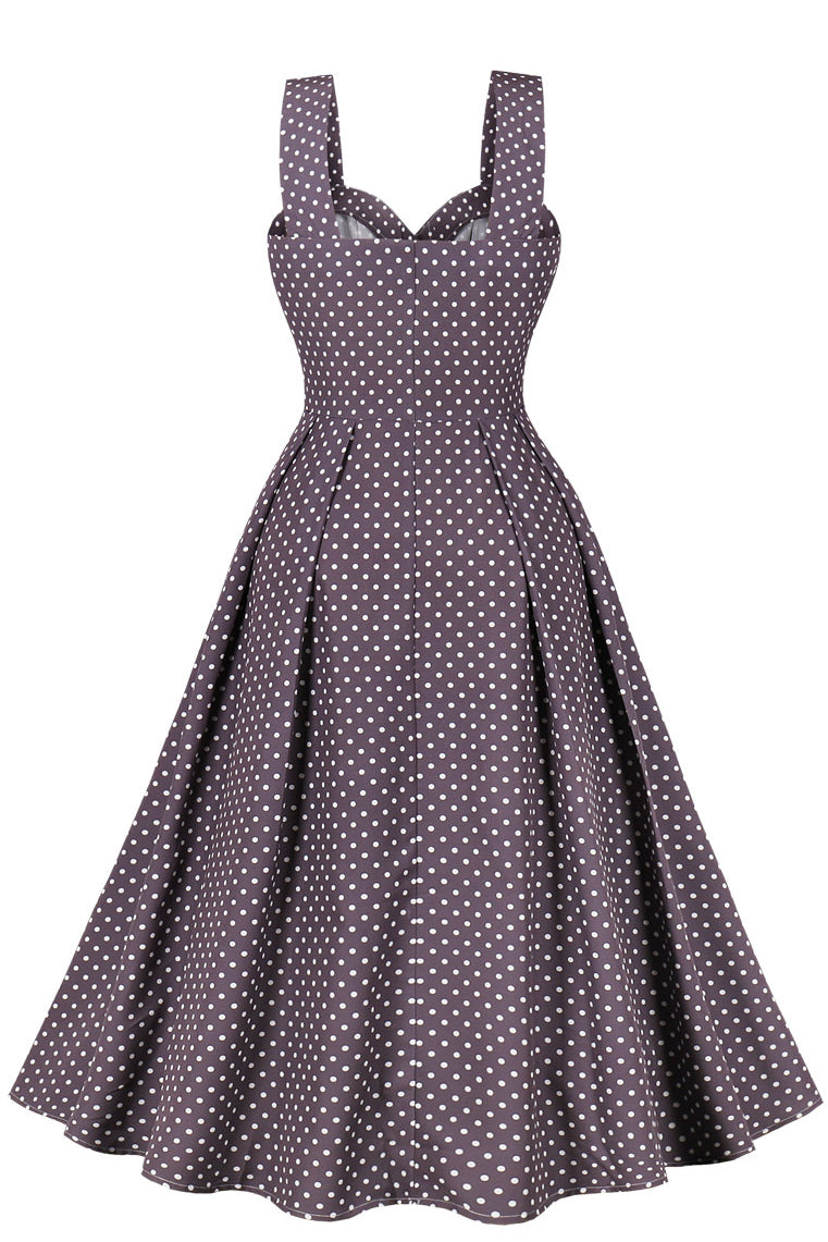 Dusty Purple Buttons Dots A-line Slip Vintage Dress