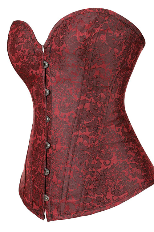 Wine Red Strapless Lace-Up Jacquard Bustier Corset Top