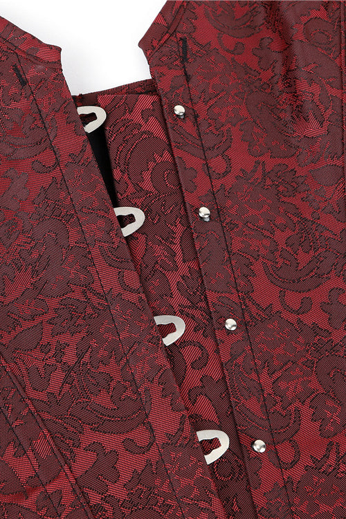Wine Red Strapless Lace-Up Jacquard Bustier Corset Top