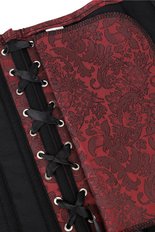 Wine Red Strapless Lace-Up Jacquard Bustier Corset Top