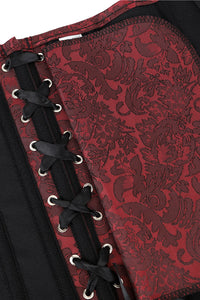 Wine Red Strapless Lace-Up Jacquard Bustier Corset Top