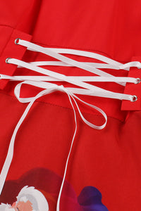 Christmas Red A-line Furry Neck Lace-Up Vinrtage Dress