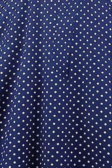 Navy Blue Puff Sleeves Square Neck Dot A-line Vintage Dress