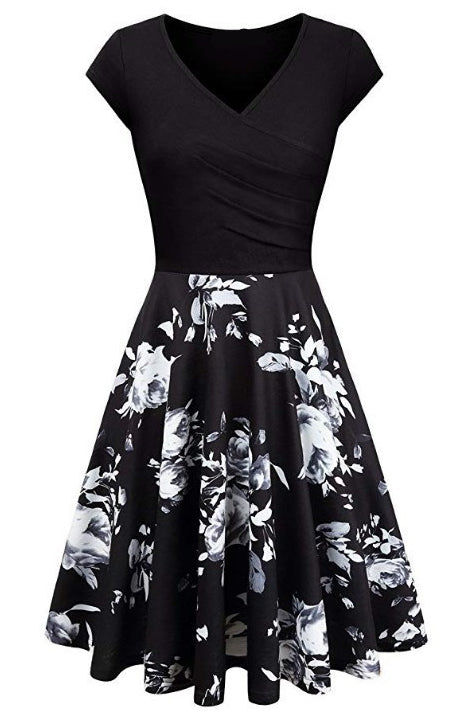 Multi Styles V Neck A-line Vintage Dress