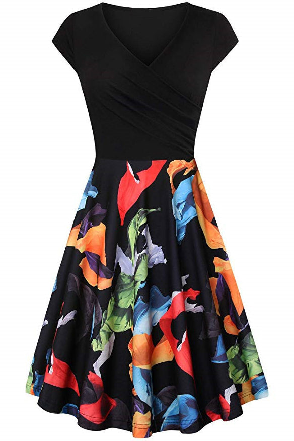 Multi Styles V Neck A-line Vintage Dress