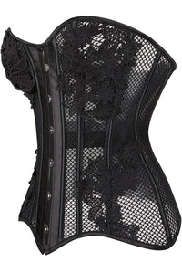 Black Strapless Mesh Appliques Lace-Up Bustier Corset Top