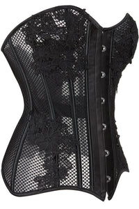 Black Strapless Mesh Appliques Lace-Up Bustier Corset Top