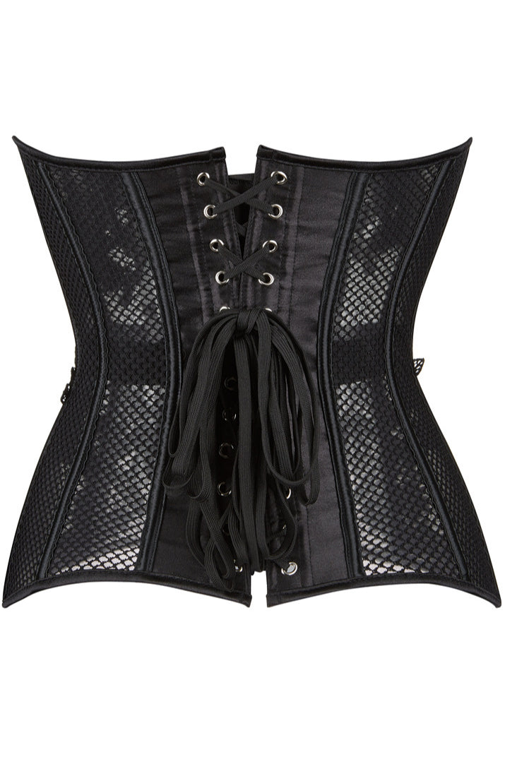 Black Strapless Mesh Appliques Lace-Up Bustier Corset Top