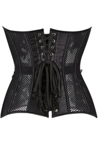 Black Strapless Mesh Appliques Lace-Up Bustier Corset Top