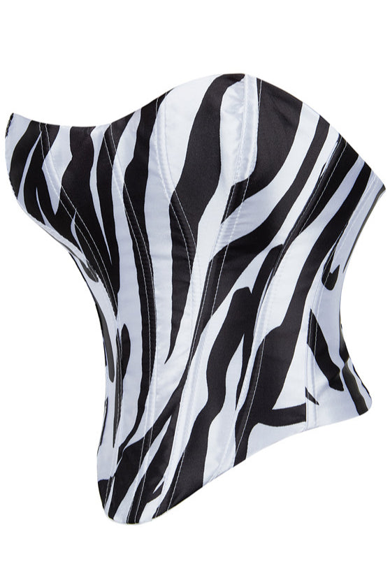 Black and White Strapless Lace-Up Bustier Corset Top