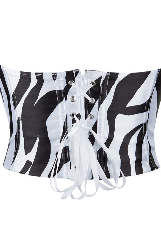 Black and White Strapless Lace-Up Bustier Corset Top