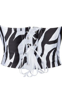 Black and White Strapless Lace-Up Bustier Corset Top