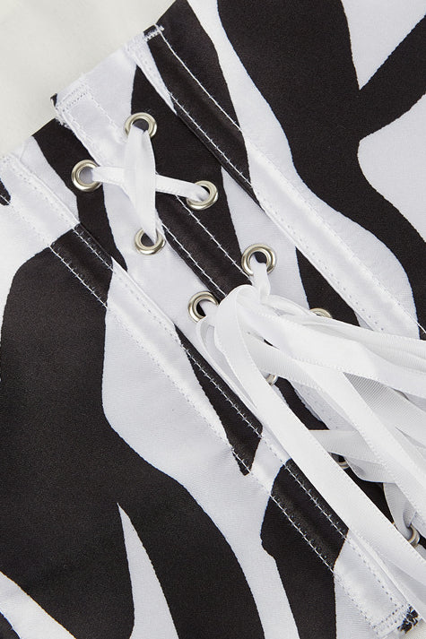 Black and White Strapless Lace-Up Bustier Corset Top